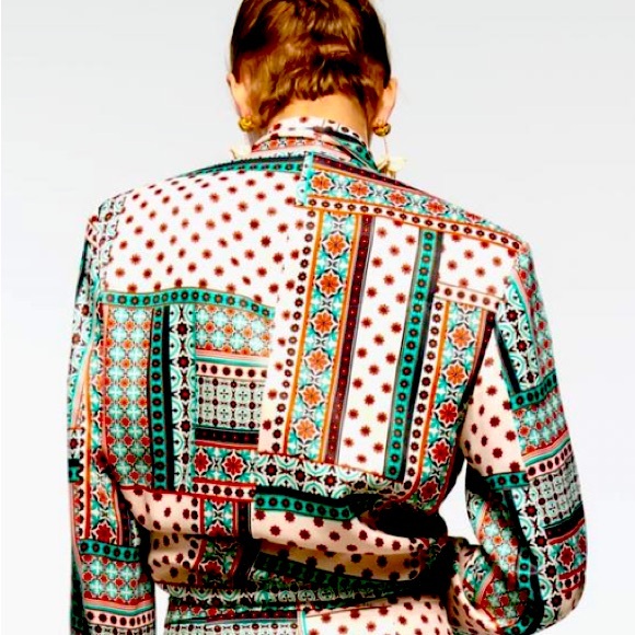 New Zara Multicolourer Satin Patchwork Print Flowing Blazer - Picture 4 of 17